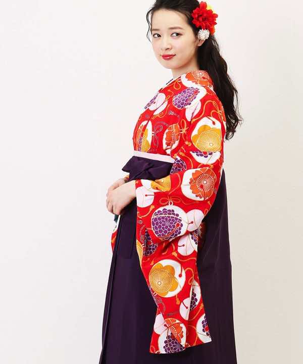 卒業式袴レンタル | 赤地に可愛い鈴 紫袴