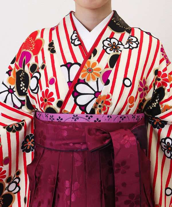 卒業式袴レンタル | オレンジのストライプにポップな花 桜袴