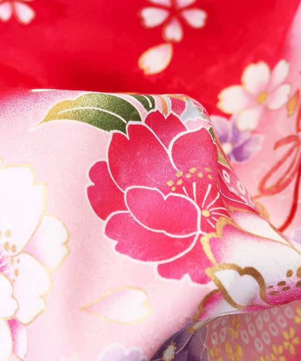 卒業式袴レンタル | 赤にピンクぼかしの花々 灰暈し袴