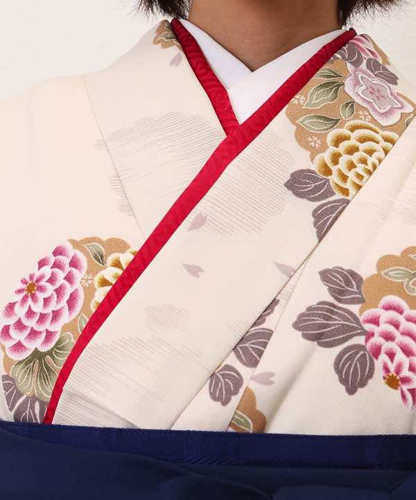 卒業式袴レンタル | ベージュに雪輪の花 紺袴
