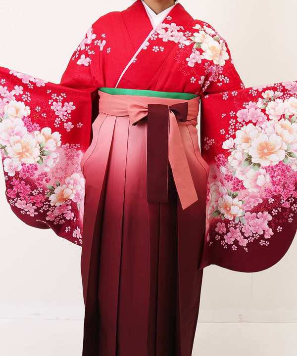 卒業式袴レンタル | 赤暈しに芍薬と小桜