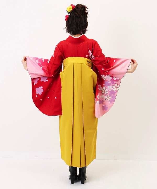 卒業式袴レンタル | 赤とピンクのぼかし桜の舞 黄袴