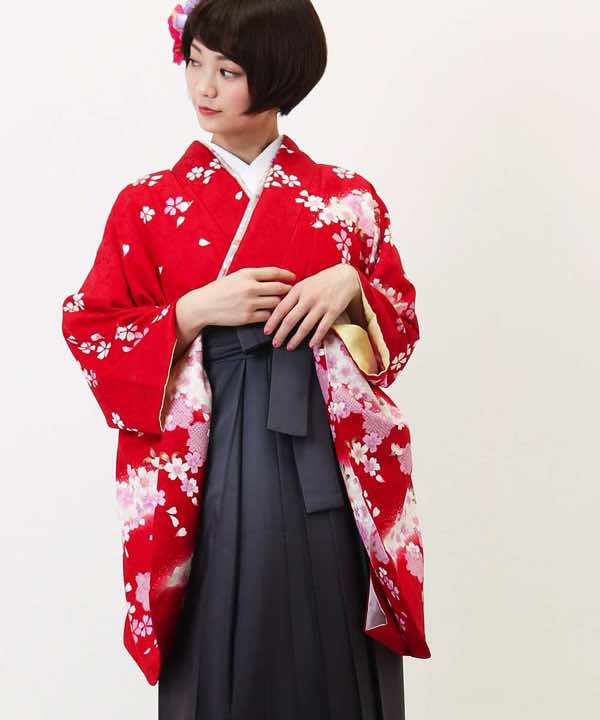 卒業式袴レンタル | 赤に流れる美しい桜 灰暈しの袴