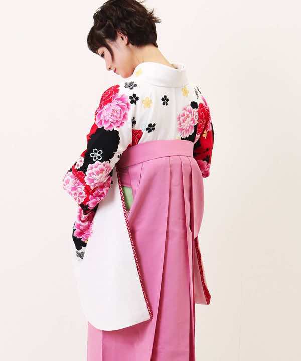 卒業式袴レンタル | ピンクと赤の牡丹にシルエット 桃色袴