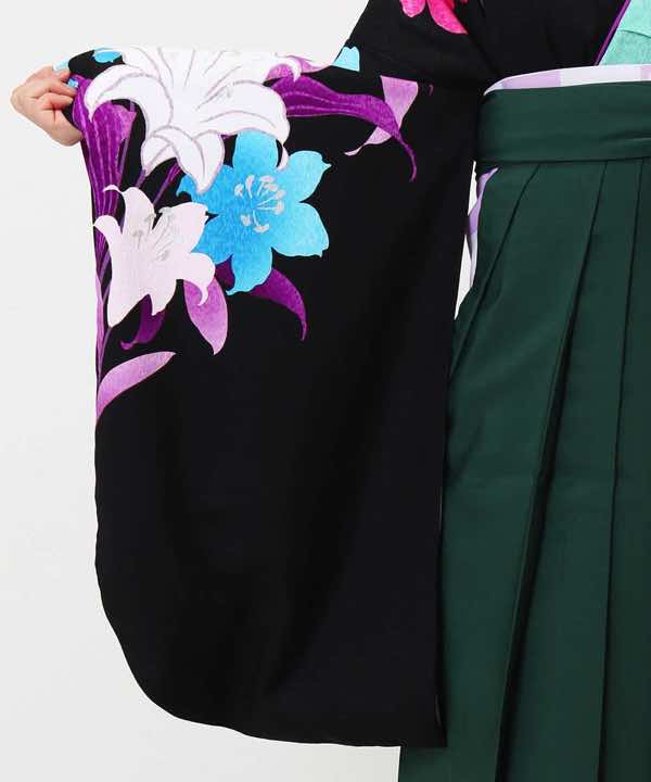 卒業式袴レンタル | 黒瑠璃の百合 緑袴