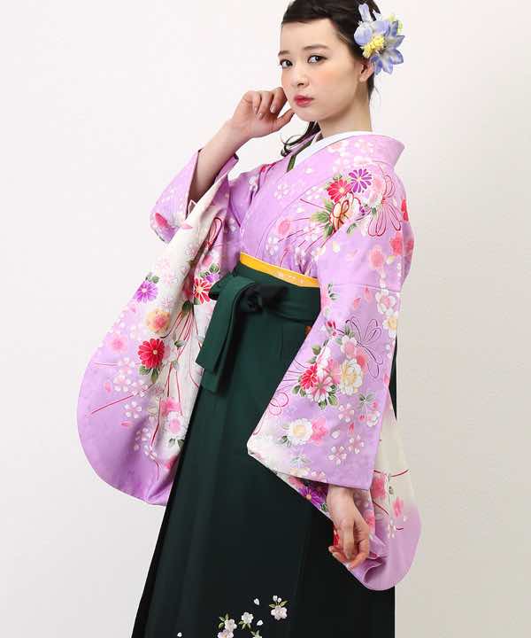 卒業式袴レンタル | 薄紫に薬玉と桜 緑ぼかし刺繍袴