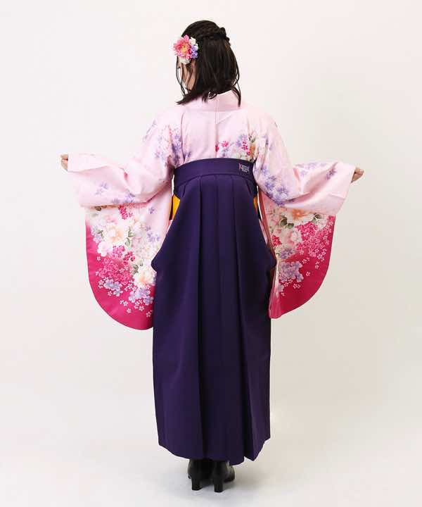 卒業式袴レンタル | 薄ピンクに暈しと花流し 紫無地袴