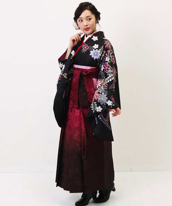 卒業式袴レンタル | 黒に藤と桜の花 桜箔袴