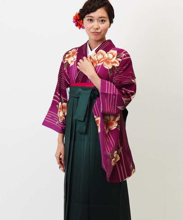 卒業式袴レンタル | レトロ調 紫にオレンジの花