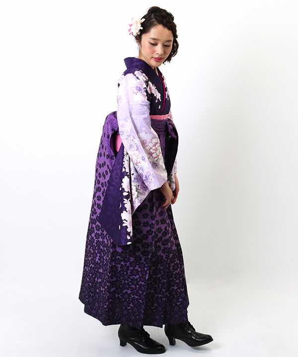 卒業式袴レンタル | 紫地に豪華な牡丹と桜 花柄紫袴