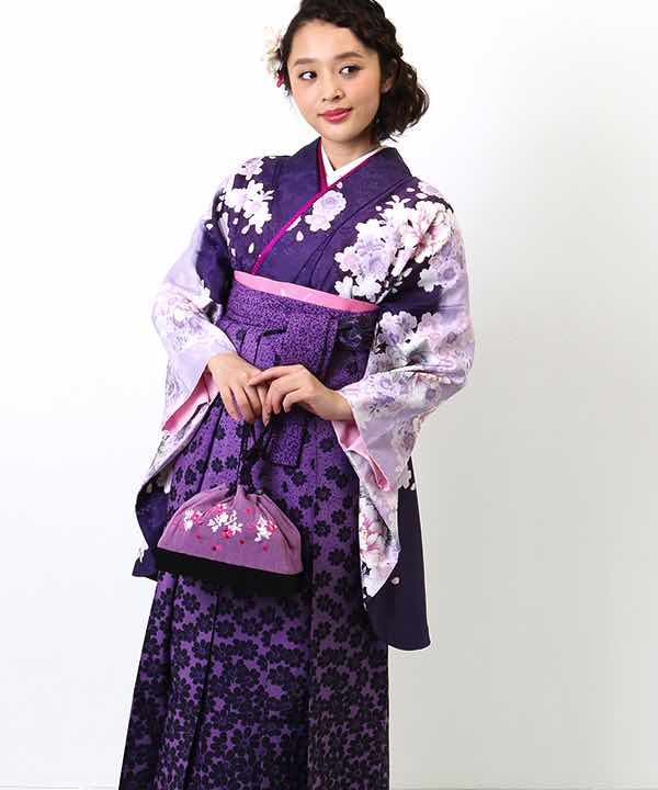 卒業式袴レンタル | 紫地に豪華な牡丹と桜 花柄紫袴
