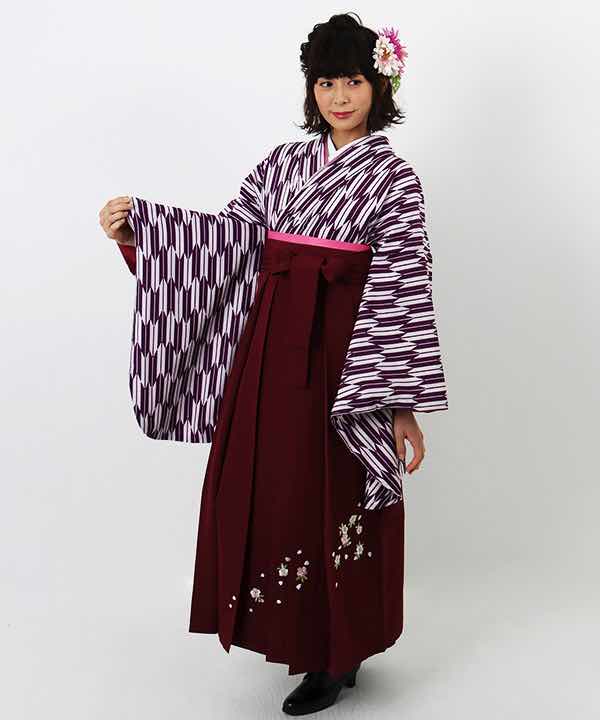 卒業式袴レンタル | 紫 小矢絣 刺繍入り臙脂袴