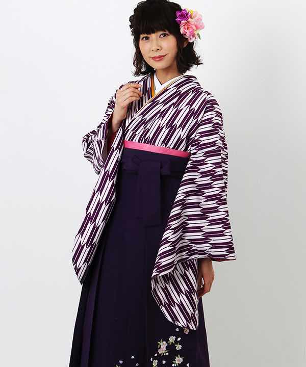 卒業式袴レンタル   紫 小矢絣 刺繍入り紺袴   ハタオリ