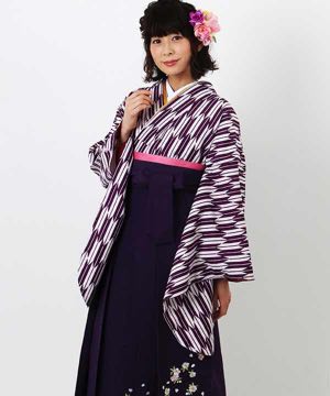 卒業式袴 | 紫 小矢絣 刺繍入り紺袴