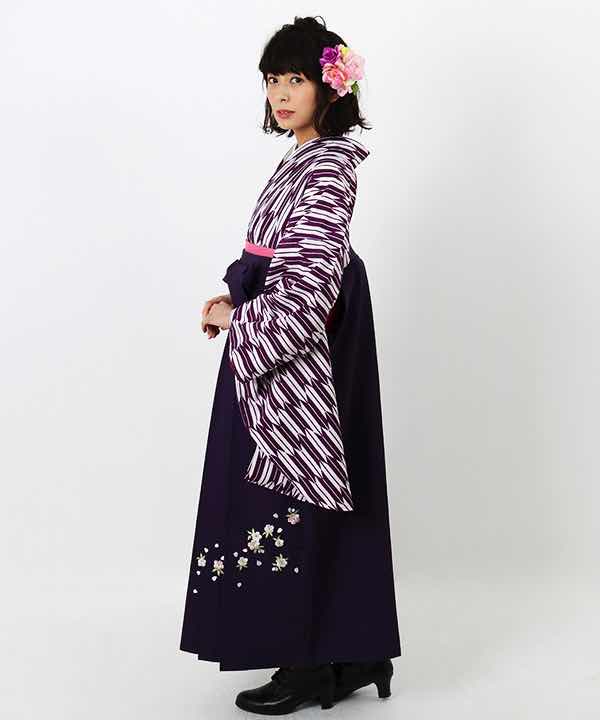 卒業式袴レンタル | 紫 小矢絣 刺繍入り紺袴