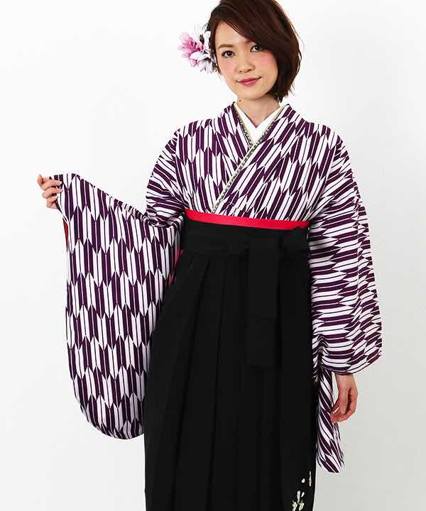 卒業式袴レンタル | 紫 小矢絣 刺繍入り黒袴