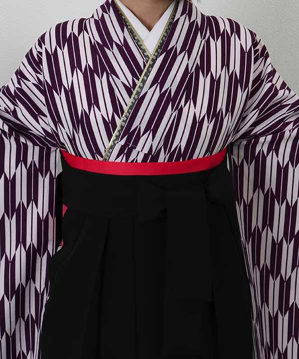卒業式袴レンタル | 紫 小矢絣 刺繍入り黒袴
