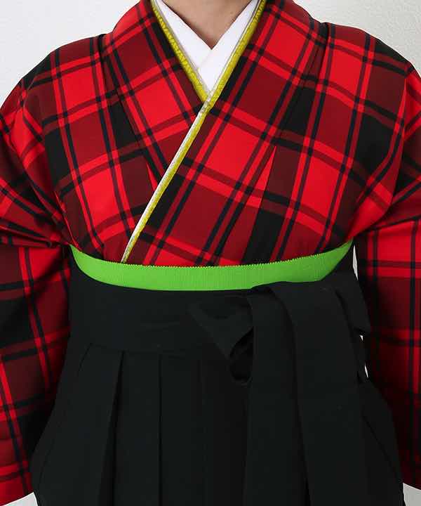 卒業式袴(アンティーク) レンタル | 赤地に黒格子縞 濃緑袴
