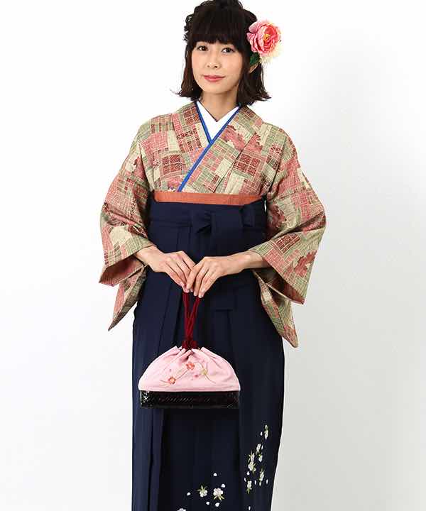 卒業式袴(アンティーク) レンタル | 窓から見える桜 刺繍入り紺袴 
