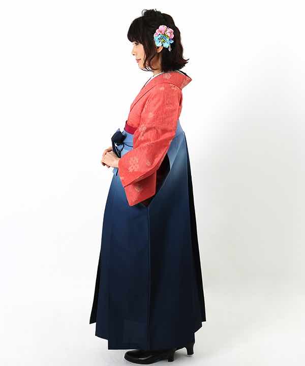 卒業式袴(アンティーク)レンタル | 濃ピンク地に花と菱文 暈し入り紺袴