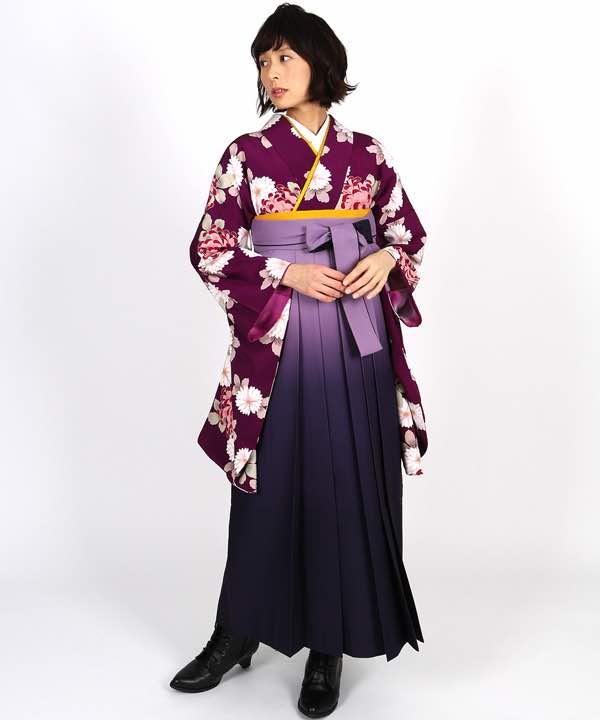 卒業式袴レンタル | 赤紫地に菊 薄暈しの紫袴