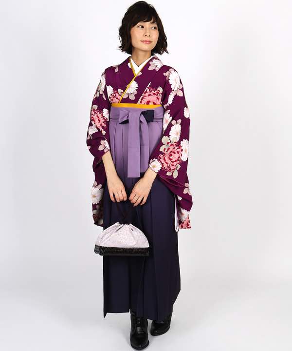 卒業式袴レンタル | 赤紫地に菊 薄暈しの紫袴
