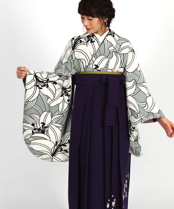 卒業式袴レンタル | 紫百合 紫袴 桜刺繍