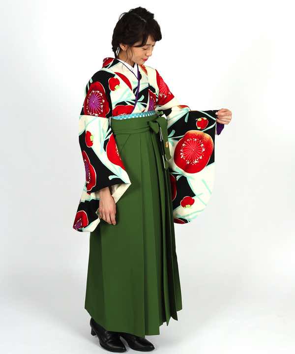 卒業式袴レンタル | 黒×白 赤梅 エメラルドグリーン袴