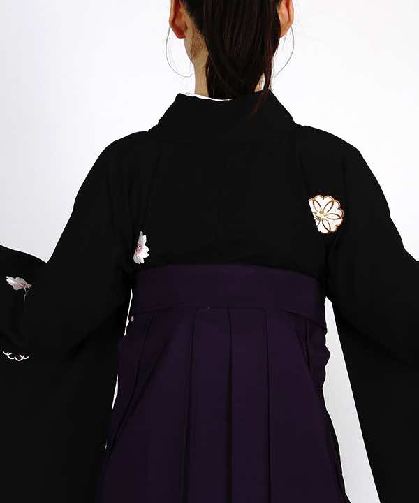 卒業式袴レンタル | 黒地に桜と花丸文 紫袴