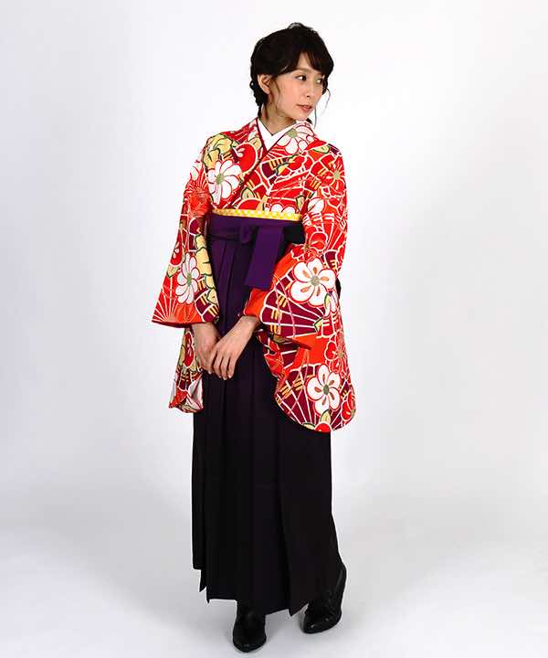 卒業式袴レンタル | ソレイユオレンジに檜扇と橘 紫濃暈し袴