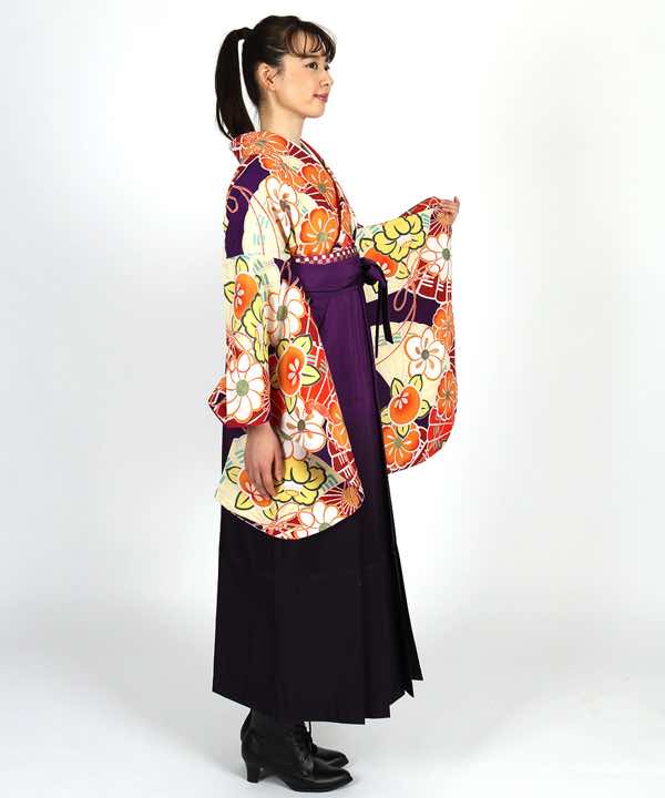 卒業式袴レンタル | 紫地に檜扇と橘 紫濃暈し袴