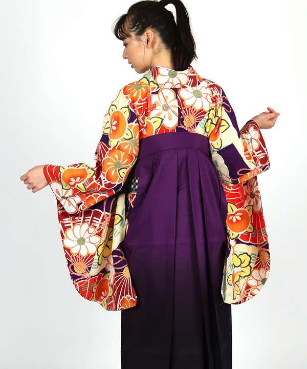 卒業式袴レンタル | 紫地に檜扇と橘 紫濃暈し袴