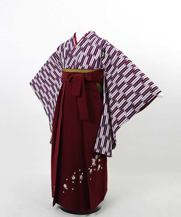 卒業式袴(小学生用)レンタル | 紫 小矢絣 刺繍入り臙脂袴