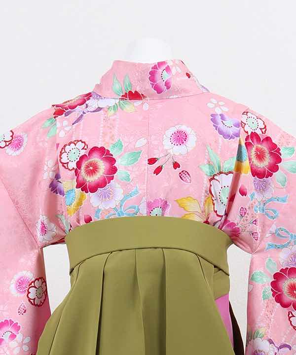 卒業式袴(小学生用)レンタル | ピンク地に可愛らしい桜 鶯色袴