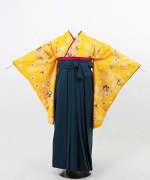 卒業式袴(小学生用) | 黄色地に桜と絞り調の雲 青緑袴