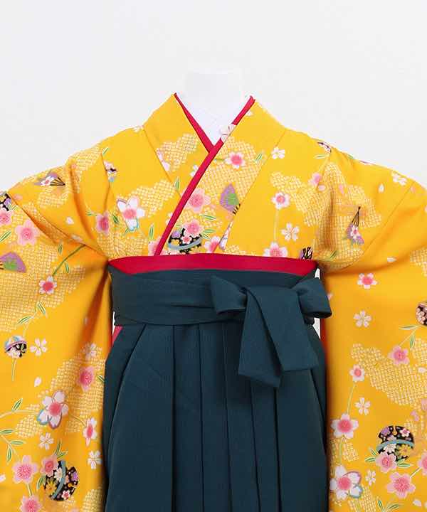 卒業式袴(小学生用)レンタル | 黄色地に桜と絞り調の雲 青緑袴 ...