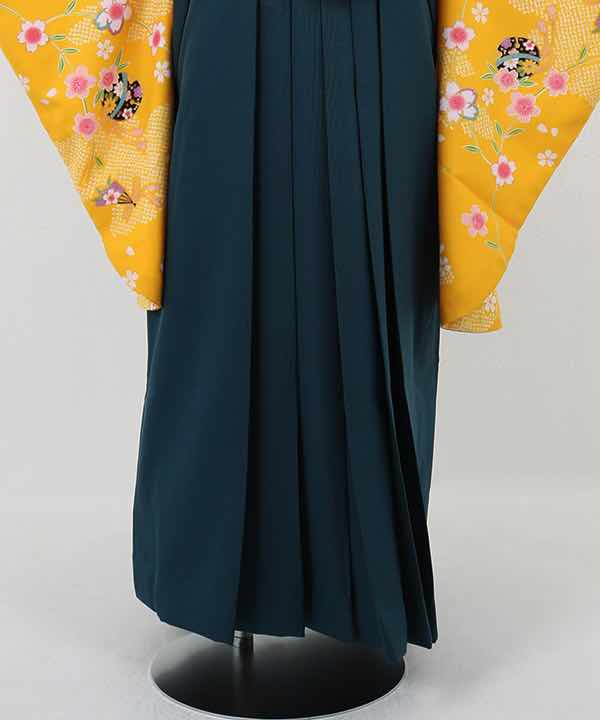 卒業式袴(小学生用)レンタル | 黄色地に桜と絞り調の雲 青緑袴