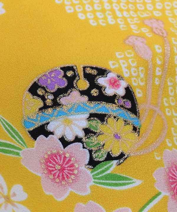 卒業式袴(小学生用)レンタル | 黄色地に桜と絞り調の雲 青緑袴