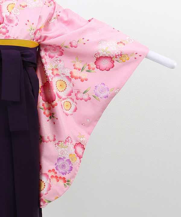 卒業式袴(小学生用)レンタル | ピンク地に桜尽くし 刺繍入り濃紫袴