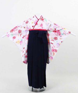 卒業式袴(小学生用) | 白地に桜と菊 濃紺袴