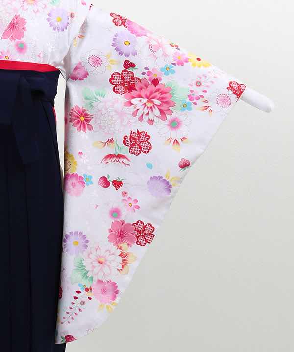 卒業式袴(小学生用)レンタル | 白地に桜と菊 濃紺袴