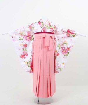 卒業式袴(小学生用) | 白地に桜と牡丹 薄ピンク袴