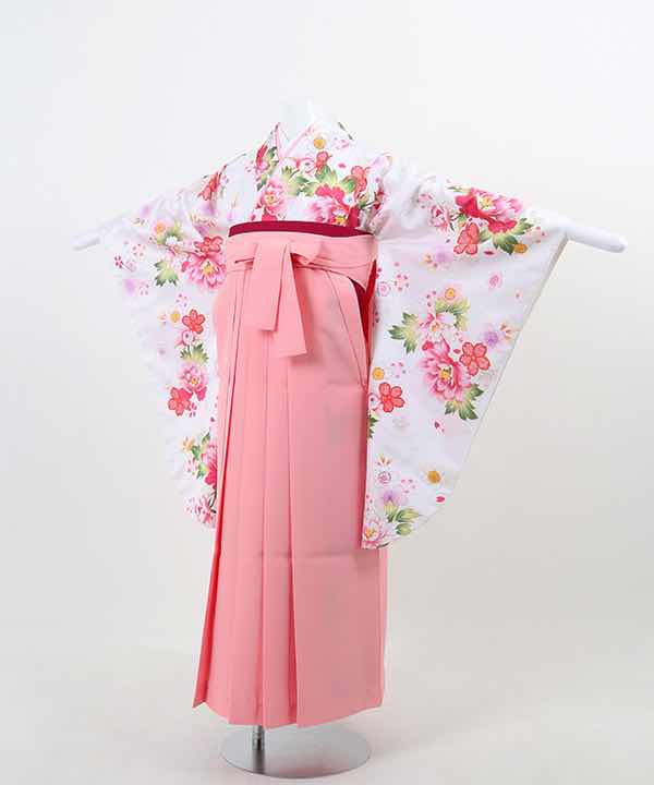 卒業式袴(小学生用)レンタル | 白地に桜と牡丹 薄ピンク袴 | hataori