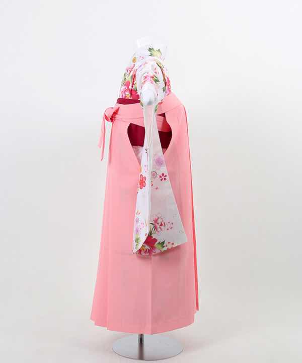 卒業式袴(小学生用)レンタル | 白地に桜と牡丹 薄ピンク袴