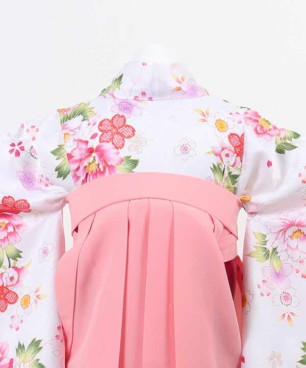 卒業式袴(小学生用)レンタル | 白地に桜と牡丹 薄ピンク袴
