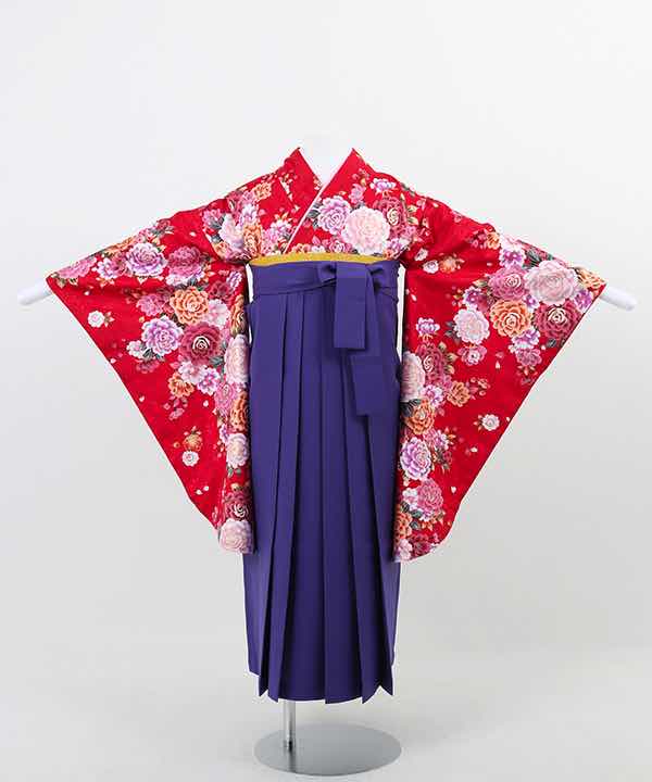 卒業式袴(小学生用)レンタル | 赤地に満開の花々 紫袴
