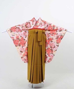卒業式袴(小学生用) | クリーム地に八重桜 辛子色袴