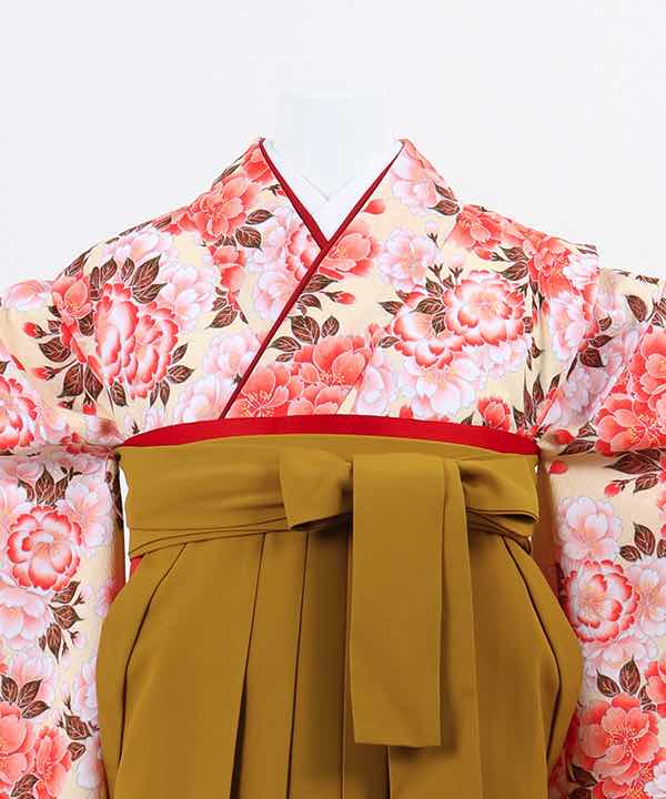卒業式袴(小学生用)レンタル | クリーム地に八重桜 辛子色袴