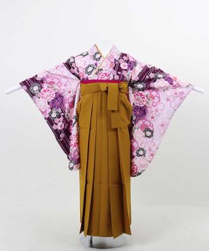 卒業式袴(小学生用) | 紫地に薄ピンク暈しと満開の桜 辛子色袴
