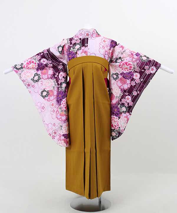 卒業式袴(小学生用)レンタル | 紫地に薄ピンク暈しと満開の桜 辛子色袴